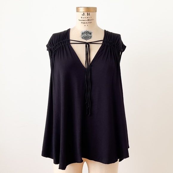 Free People Back in Town Black Top - Large Whimsigoth Boho Indie Goth - Picture 1 of 9